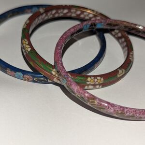 Vtg Chinese Cloisonne Bangles Set Of 3 Beautiful